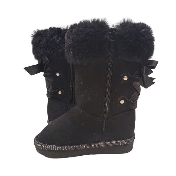 Jumping Beans Girls Black Slip on Boots with Bow Size 5 Toddler Winter Boots - Picture 2 of 14
